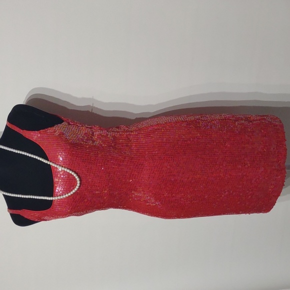 ❤️Sold❤️Vintage Jeanette Kastenberg St Martin Sequin Red Cocktail Party Dress - Picture 8 of 16